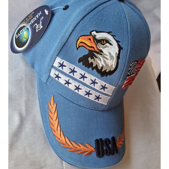 USA Eagle Embroidered Blue Baseball Cap With Adjustable Strap - Picture 2 of 6
